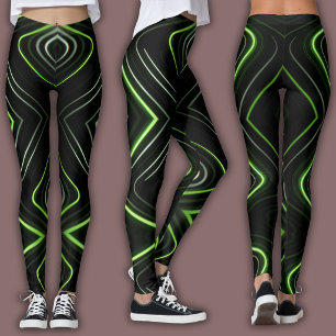 Leggings Motif Cyber Abstrait Lueur Vert Néon
