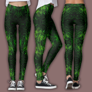 Leggings Motif Cybernétique Abstrait Plasma Noir et Citro