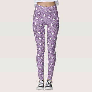 Leggings Motif cygne pourpre et feuille florale
