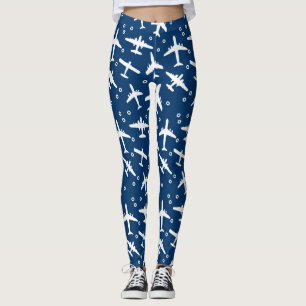 Leggings Motif d'aéronef bleu et blanc de la marine noire