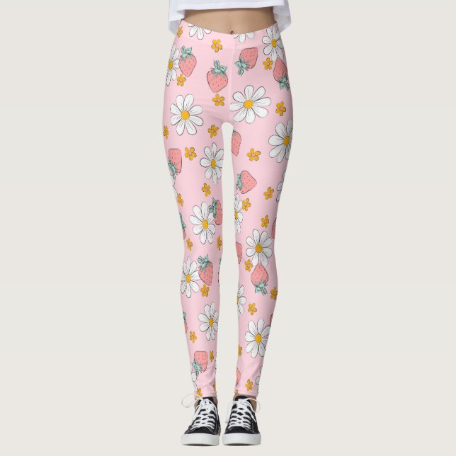 Leggings Motif Daisy Fraise d'Été  (Devant)