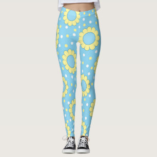 Leggings Motif d'alimentation en fleurs sur bleu