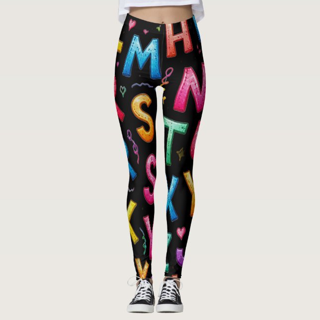Leggings Motif d'alphabet manuscrit ludique (Devant)