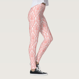 Leggings Motif damas vintage rose et blanc