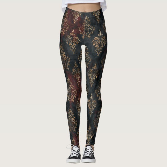Leggings Motif Damask Noir Or Persan (2) (Devant)