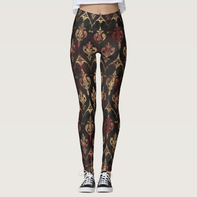 Leggings Motif Damask Noir Or Persan (5) (Devant)