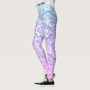 Leggings Motif damassé blanc sur dégradé bleu et violet