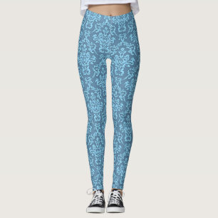 Leggings Motif Damassé Bleu