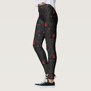 Leggings Motif damassé de rose gothique rouge vintage