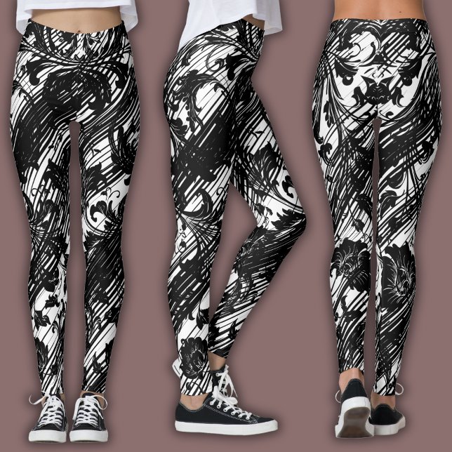 Leggings Motif Damassé | Noir & Blanc (Créateur téléchargé)