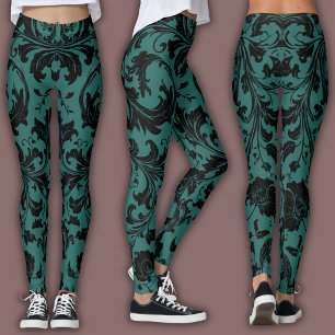 Leggings Motif Damassé Noir & Sarcelle