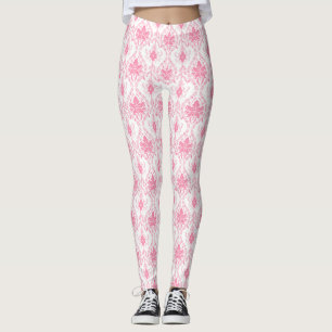 Leggings motif damassé rose blanc