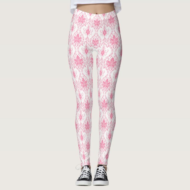 Leggings motif damassé rose blanc (Devant)