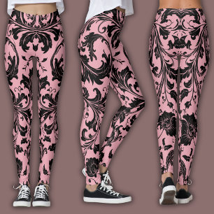 Leggings Motif Damassé Rouge Pâle & Noir