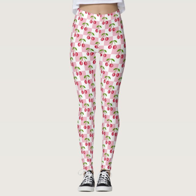 Leggings Motif damier boule de disco cerise (Devant)