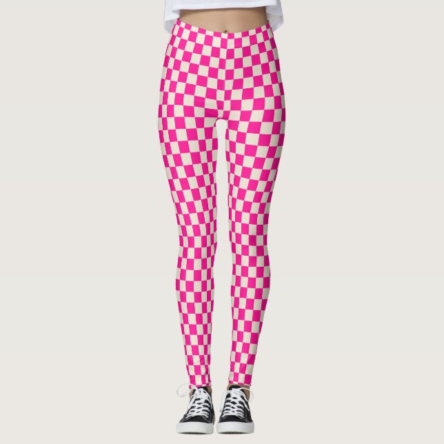 Leggings Motif damier rose chaud et bronzé (Devant)