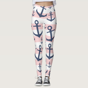 Leggings Motif d'ancrage bleu marine à rayures rose marine