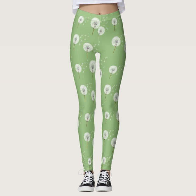 Leggings Motif Dandelion sur Green Arrière - plan (Devant)