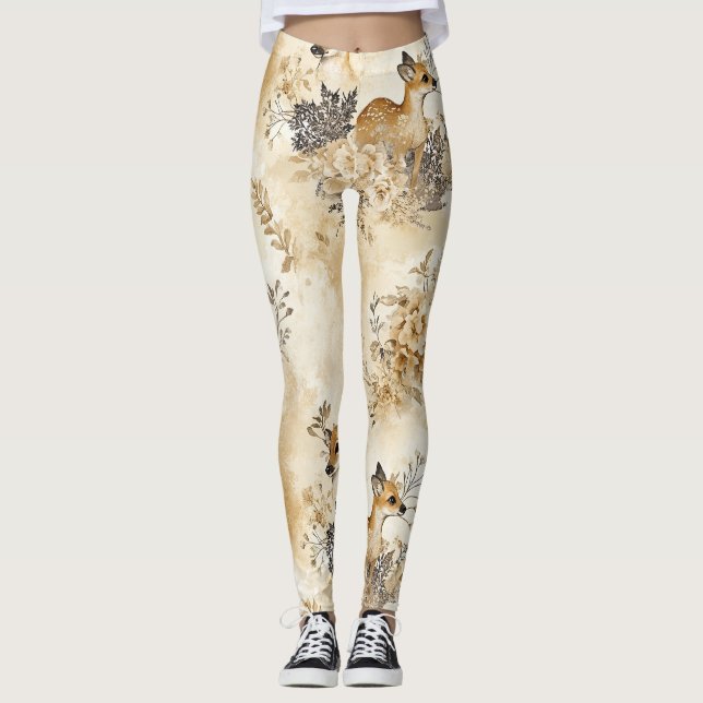Leggings Motif d'animal de faon de forêt (Devant)