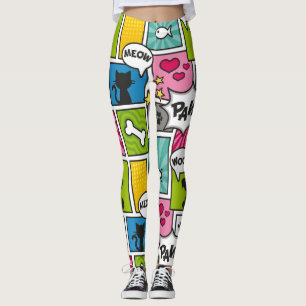 Leggings Motif d'animal familier de style de bande dessiné