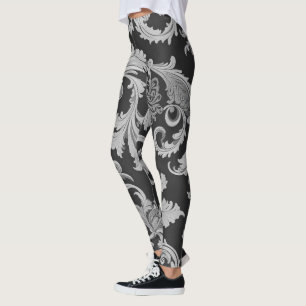 Leggings Motif d'antiquités Monochrome Fleur