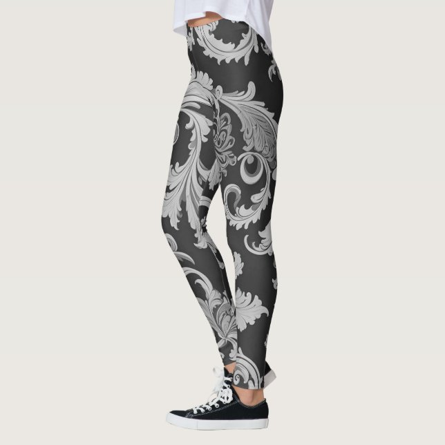 Leggings Motif d'antiquités Monochrome Fleur (Gauche)