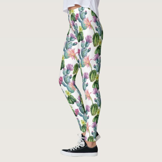 Leggings Motif d'aquarelle Cactus Art (Gauche)