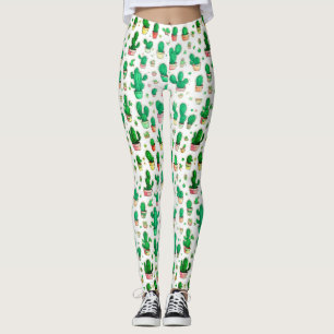 Leggings Motif d'aquarelle de cactus vert Succulent