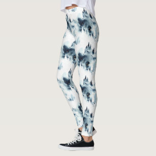 Leggings Motif d'aquarelle de la forêt bleue de minuit