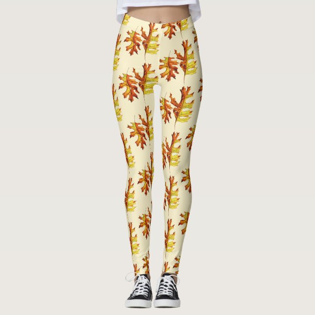 Leggings Motif d'aquarelle des feuilles d'automne (Devant)