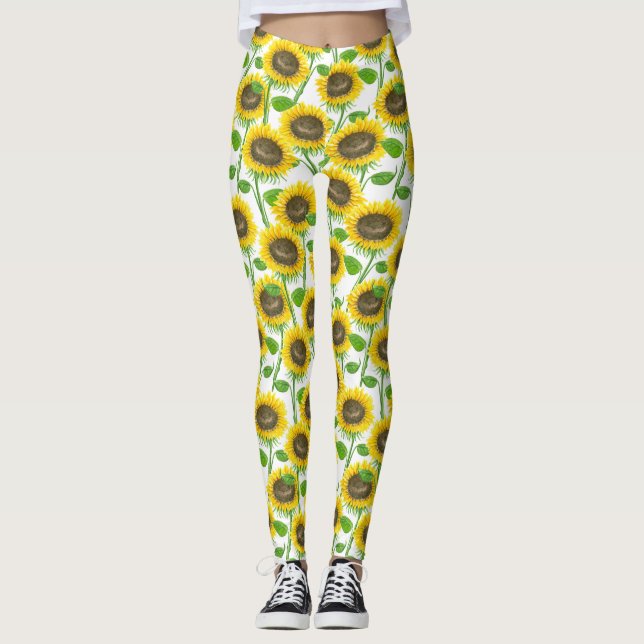 Leggings Motif d'aquarelle des tournesols (Devant)