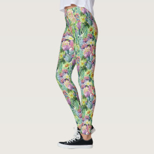 Leggings Motif d'aquarelle en fleurs exotiques