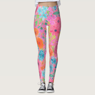 Leggings Motif d'aquarelle florale en rose