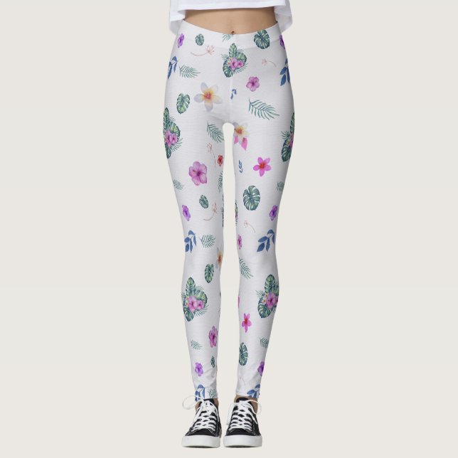 Leggings Motif d'aquarelle florale tropicale (Devant)