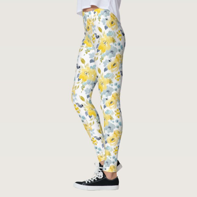 Leggings Motif d'aquarelle jaune et bleu (Gauche)