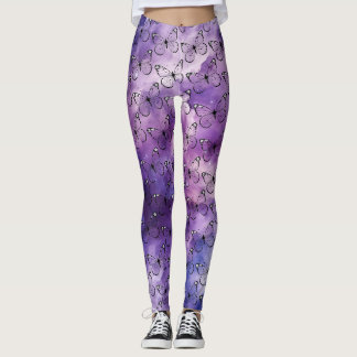 Leggings Motif d'aquarelle papillon pourpre