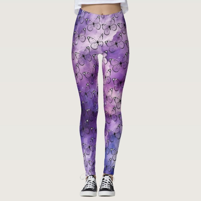 Leggings Motif d'aquarelle papillon pourpre (Devant)