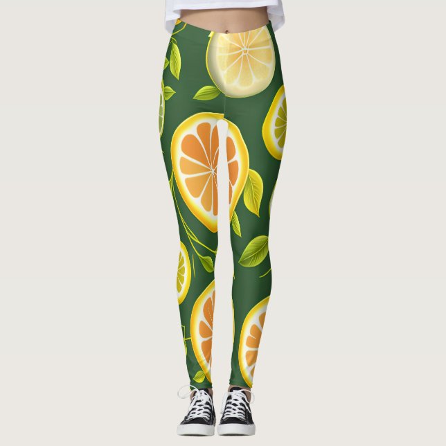 Leggings Motif d'aquarelle verte Citrus Lime (Devant)