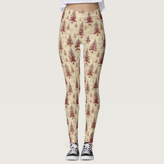 Leggings Motif d'arbre de Noël pin vintage (4) (Devant)