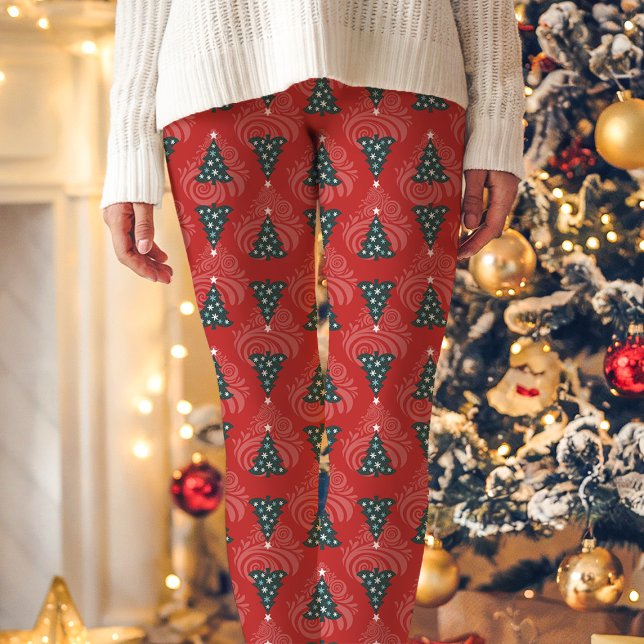 Leggings Motif d'arbre de Noël rouge Fêtes (Créateur téléchargé)