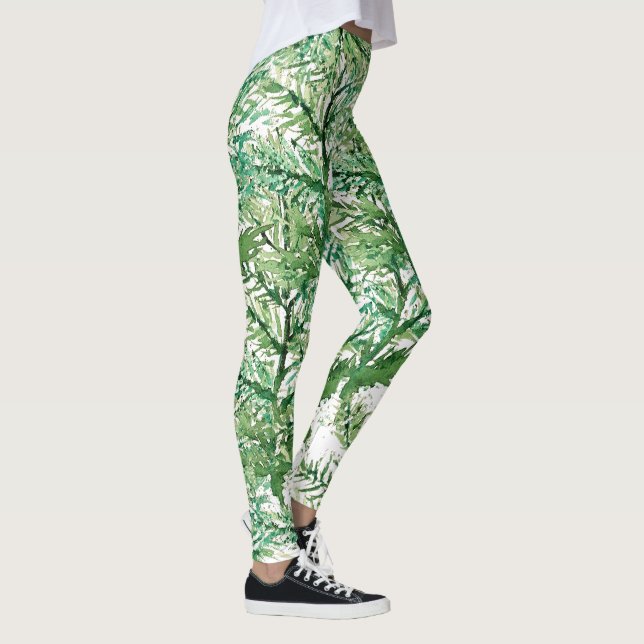 Leggings Motif d'arbre vert peint à la main blanche (Droite)