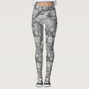 Leggings Motif d'art abstrait géométrique monochrome en lig