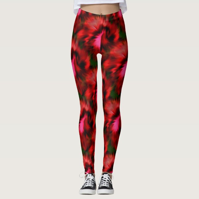 Leggings Motif D'Art Abstrait Gras Rouge Et Vert (Devant)