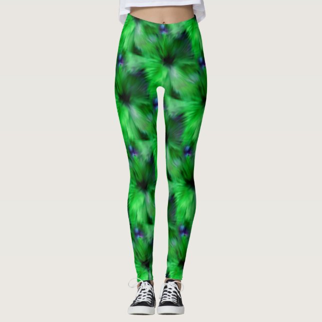 Leggings Motif d'art Abstrait vert brillant (Devant)
