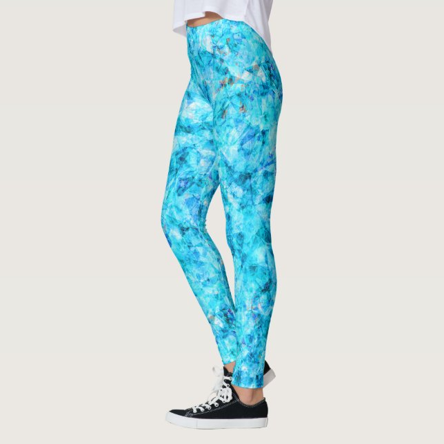 Leggings Motif d'art bleu foncé Aqua Turquoise Polygon (Gauche)