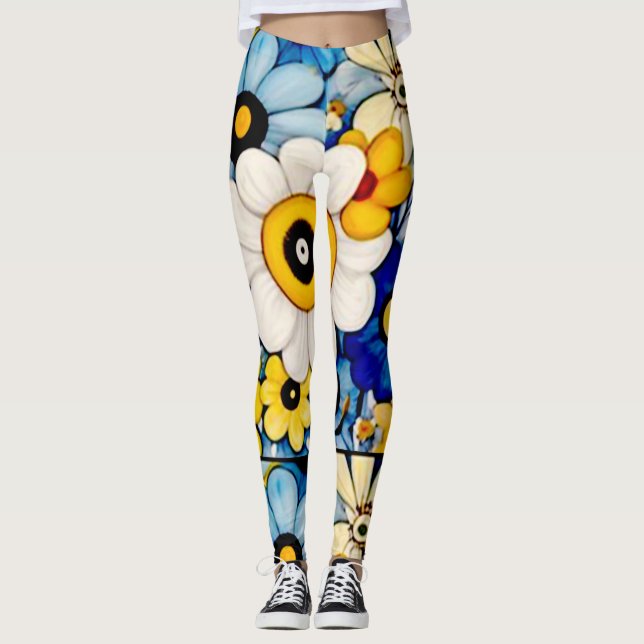 Leggings motif d'art floral aux fleurs pastel (Devant)