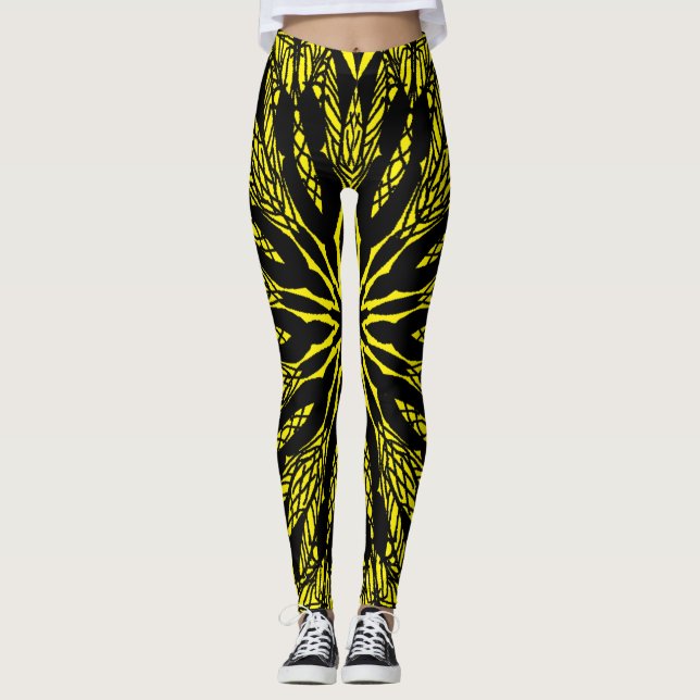 Leggings motif d'art mandala jaune abstrait (Devant)
