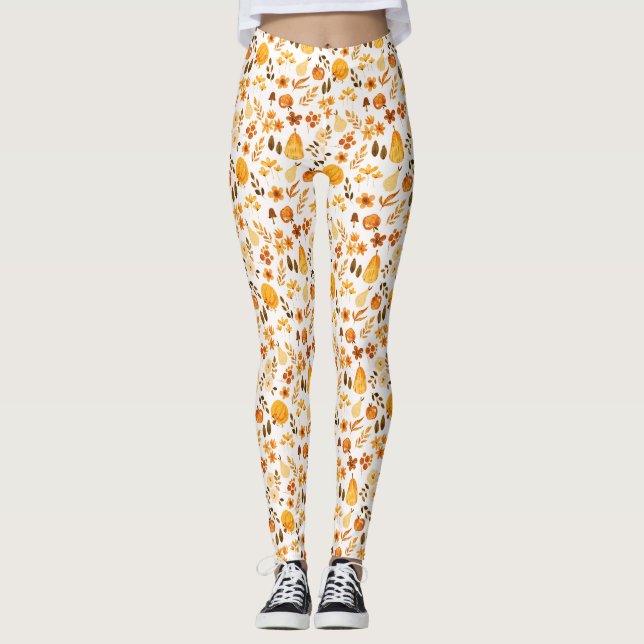 Leggings Motif d'automne avec Citrouille, Feuille : Eléganc (Devant)