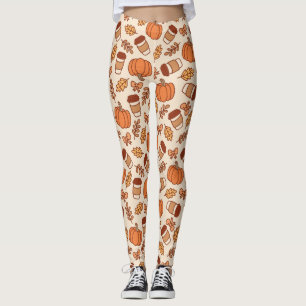 Leggings Motif d'automne Citrouille de café sans couture