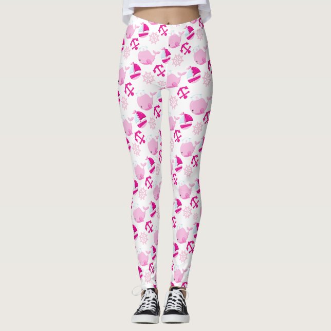 Leggings Motif De Baleines, Beaux Baleines, Baleines Roses (Devant)